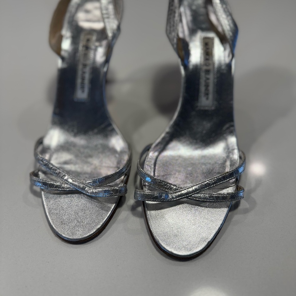 Manolo Blahnik Silver Strappy Heels